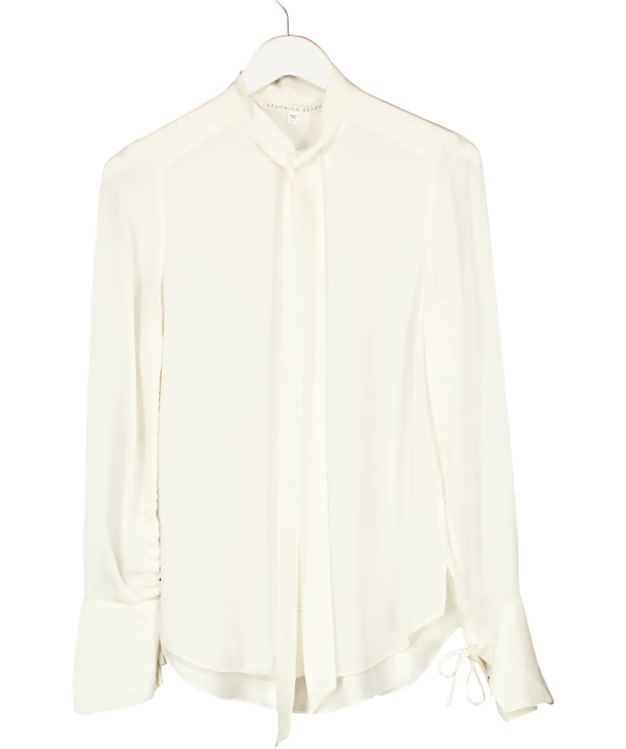 Veronica Beard Cream Silk Tie Neck Button Blouse UK XS