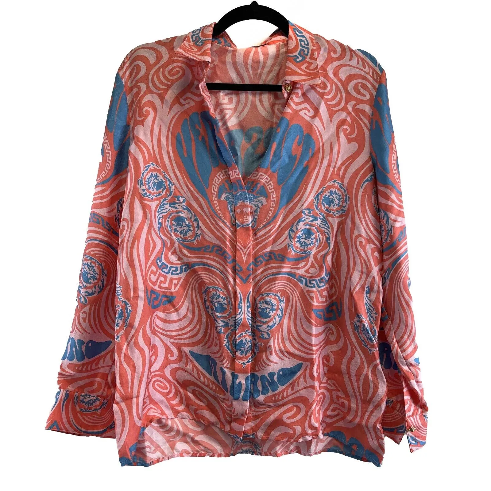 Versace Medusa Music Silk Pastel Pink & Blue Top - New w/ Tags