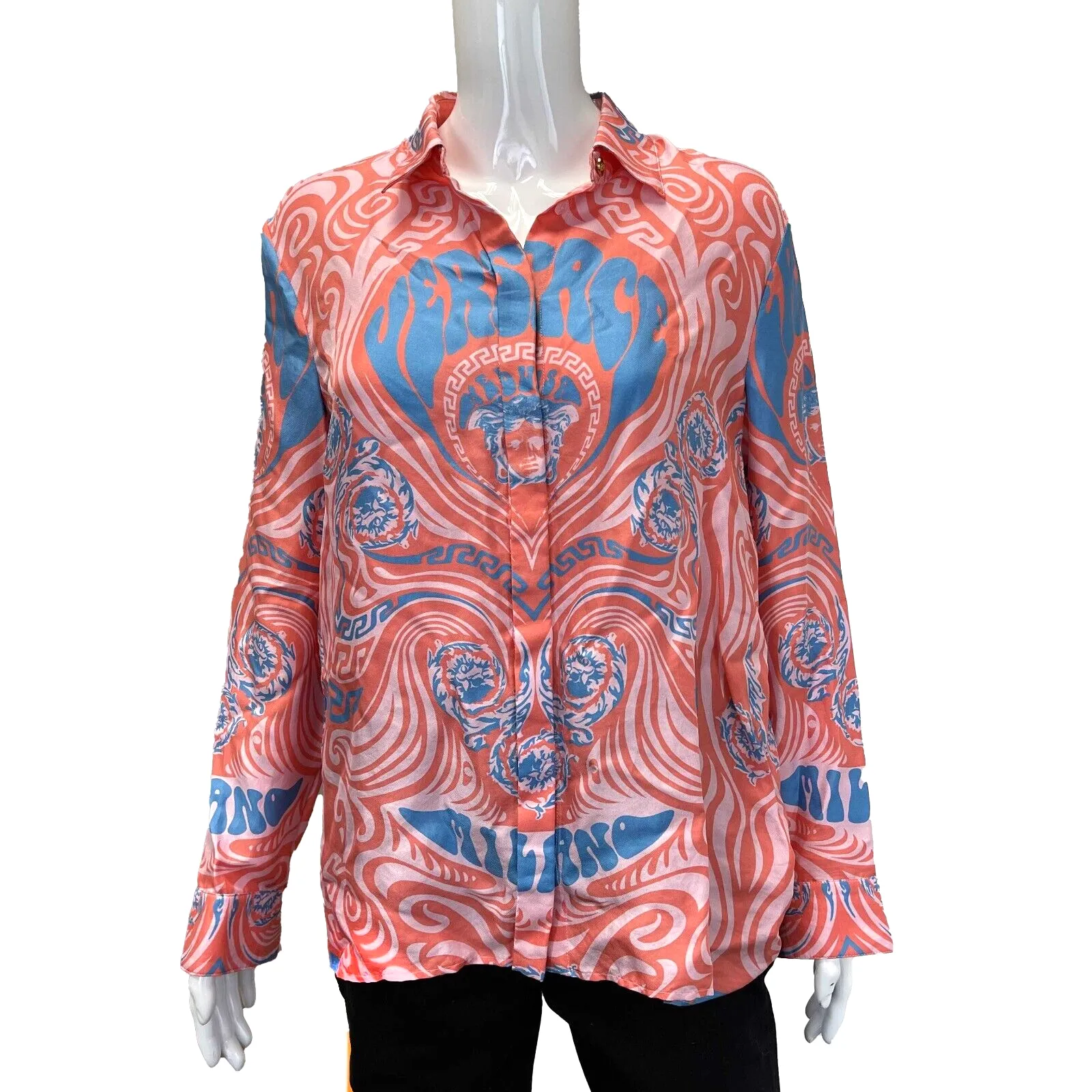 Versace Medusa Music Silk Pastel Pink & Blue Top - New w/ Tags