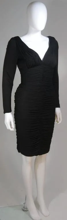 VICKY TIEL Black Ruched Jersey Cocktail Dress Size 4-6