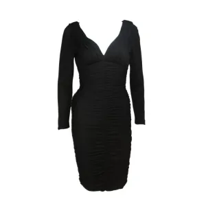 VICKY TIEL Black Ruched Jersey Cocktail Dress Size 4-6