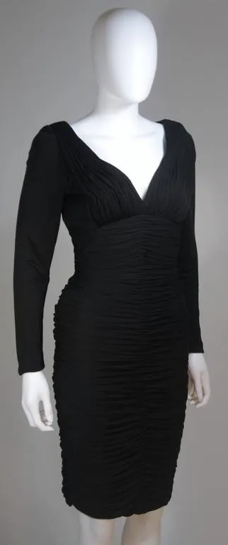 VICKY TIEL Black Ruched Jersey Cocktail Dress Size 4-6