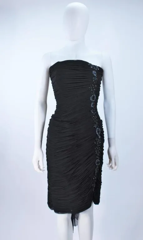 VICKY TIEL Black Stretch Mesh Beaded Cocktail Dress Size 6-8