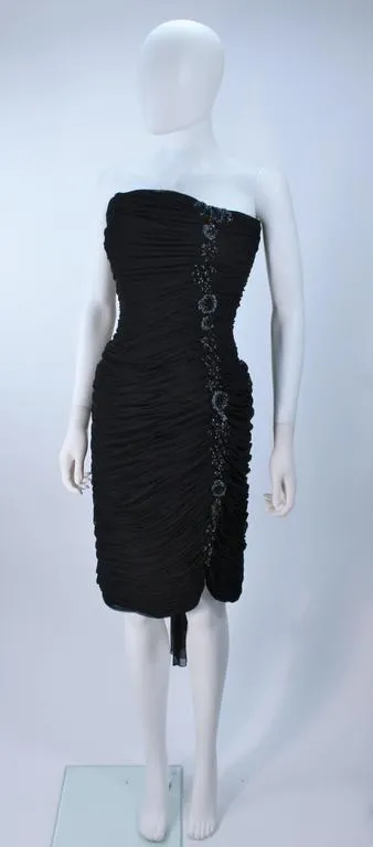 VICKY TIEL Black Stretch Mesh Beaded Cocktail Dress Size 6-8