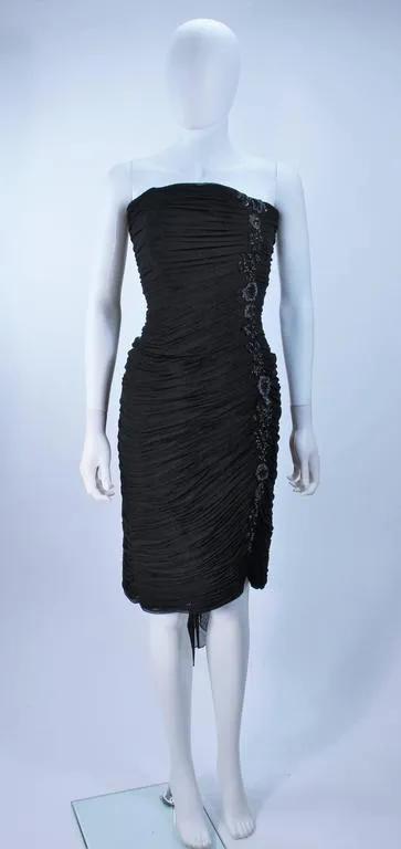VICKY TIEL Black Stretch Mesh Beaded Cocktail Dress Size 6-8