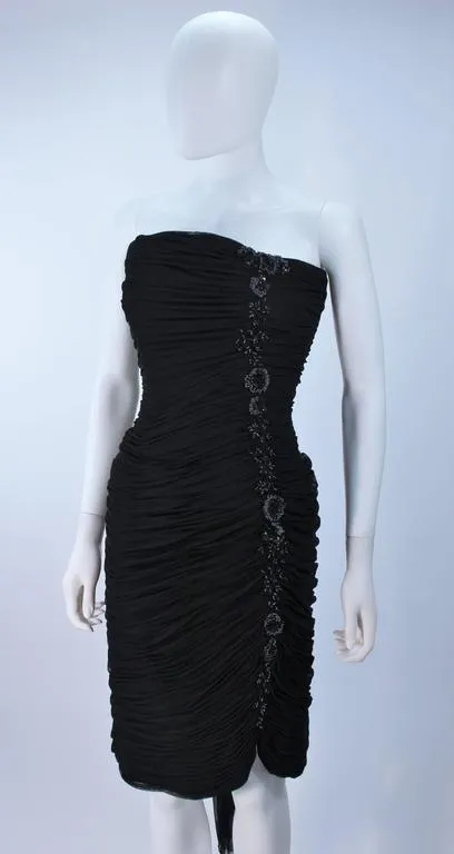VICKY TIEL Black Stretch Mesh Beaded Cocktail Dress Size 6-8