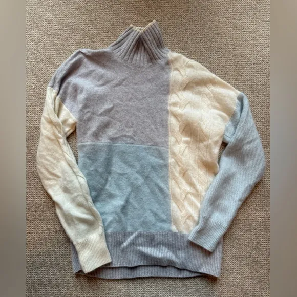 Vineyards Vines 100% Cashmere Patchwork Mockneck Sweater Blue Size XS