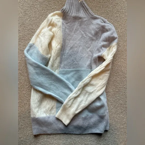Vineyards Vines 100% Cashmere Patchwork Mockneck Sweater Blue Size XS