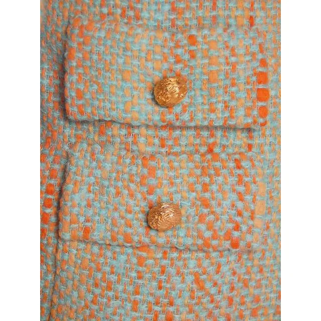 Vintage Orange Aqua Tweed 3 pc Suit Samuel Winston Mollie Abrahamson 1960s 38-25-38