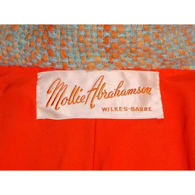 Vintage Orange Aqua Tweed 3 pc Suit Samuel Winston Mollie Abrahamson 1960s 38-25-38