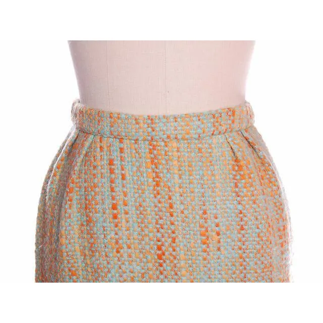 Vintage Orange Aqua Tweed 3 pc Suit Samuel Winston Mollie Abrahamson 1960s 38-25-38