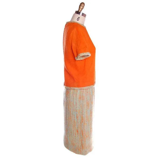 Vintage Orange Aqua Tweed 3 pc Suit Samuel Winston Mollie Abrahamson 1960s 38-25-38