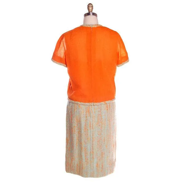 Vintage Orange Aqua Tweed 3 pc Suit Samuel Winston Mollie Abrahamson 1960s 38-25-38