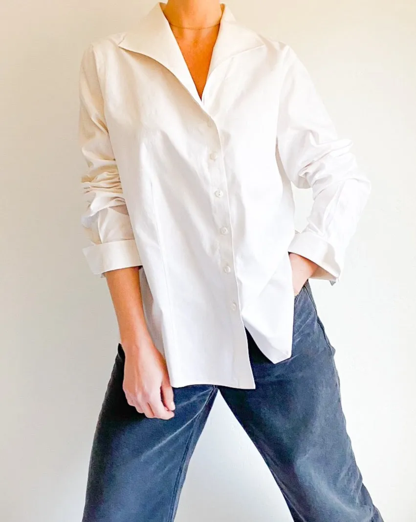White Cotton Button Collar Shirt