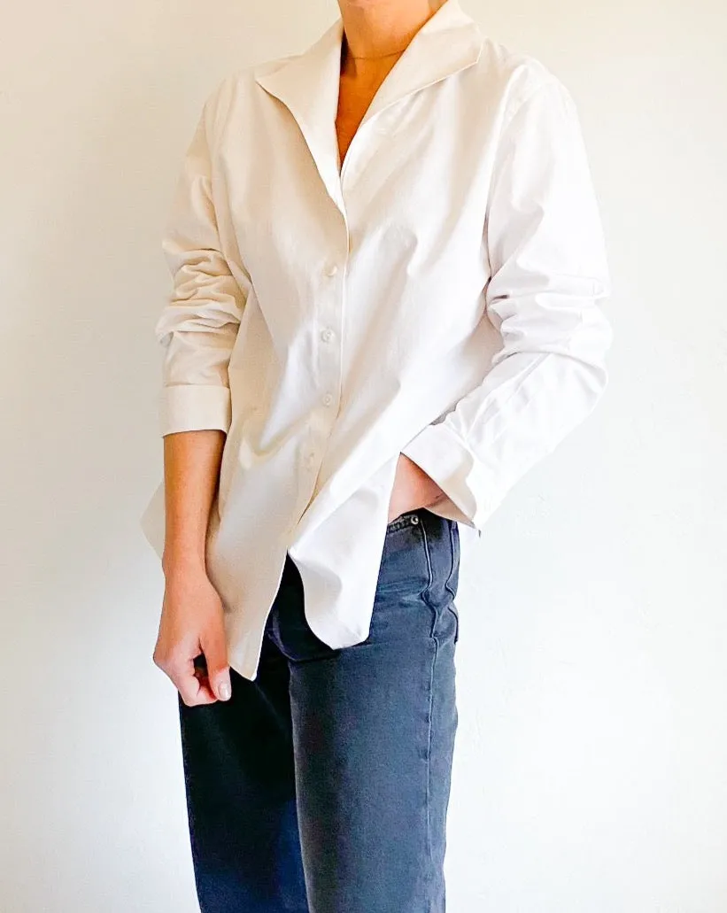 White Cotton Button Collar Shirt