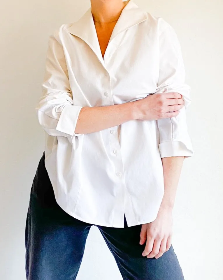 White Cotton Button Collar Shirt