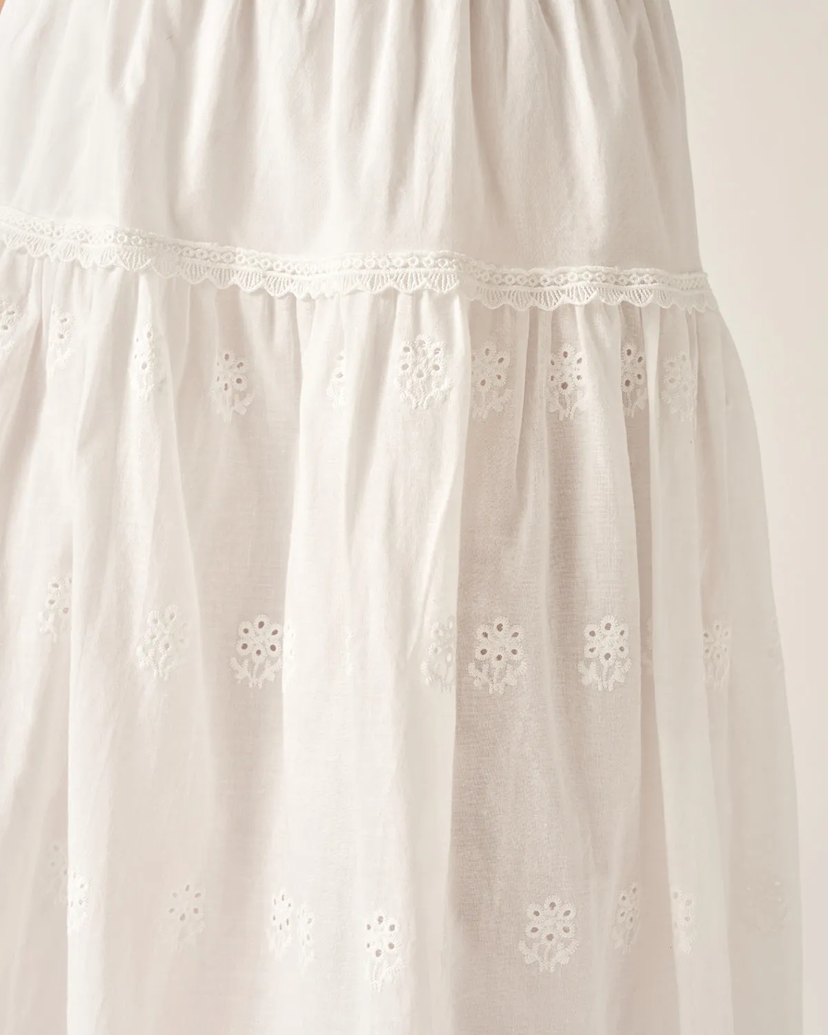 White Embroidery A-Line Midi Skirt