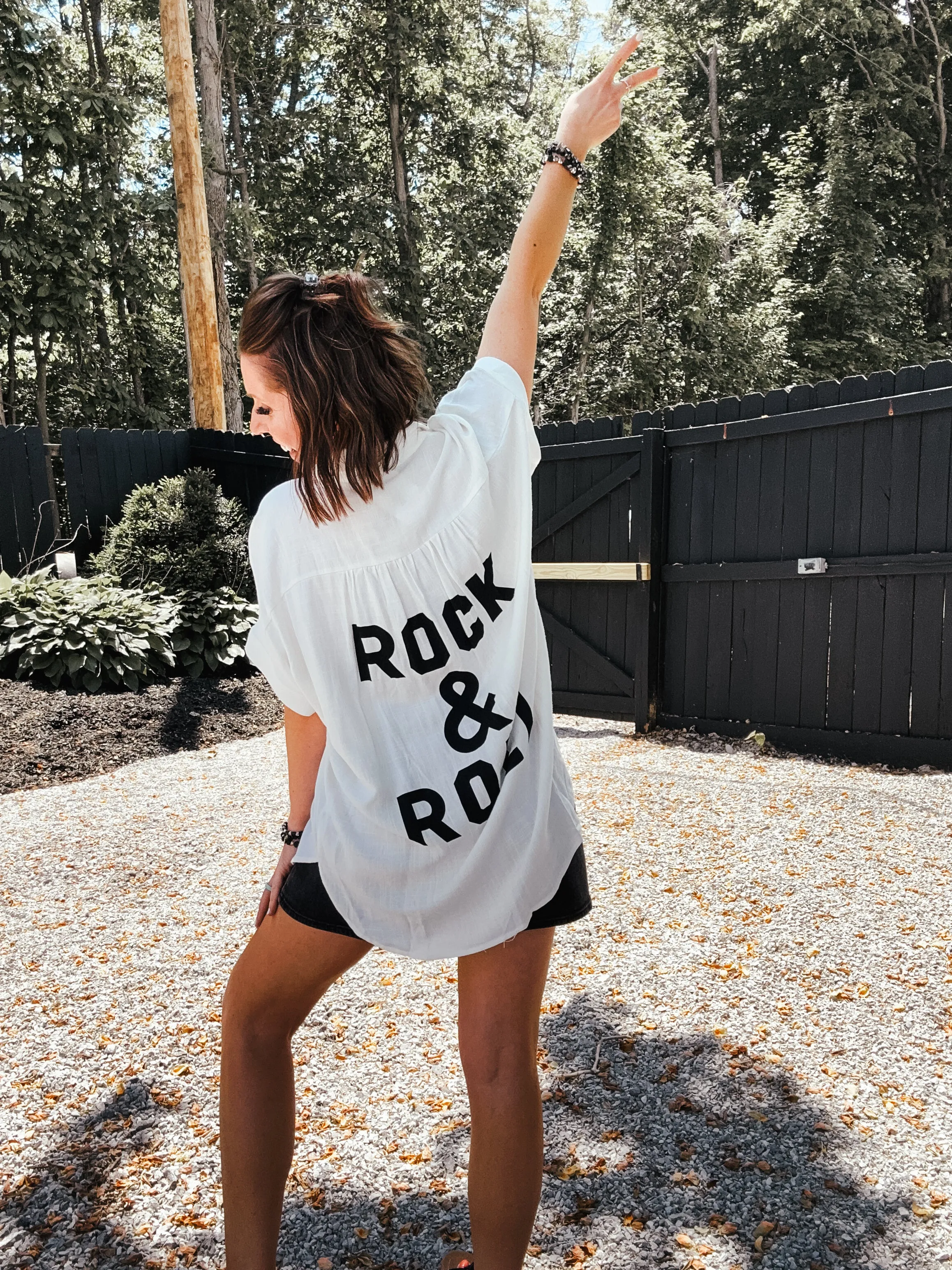 White Linen Rock / Roll Button Front