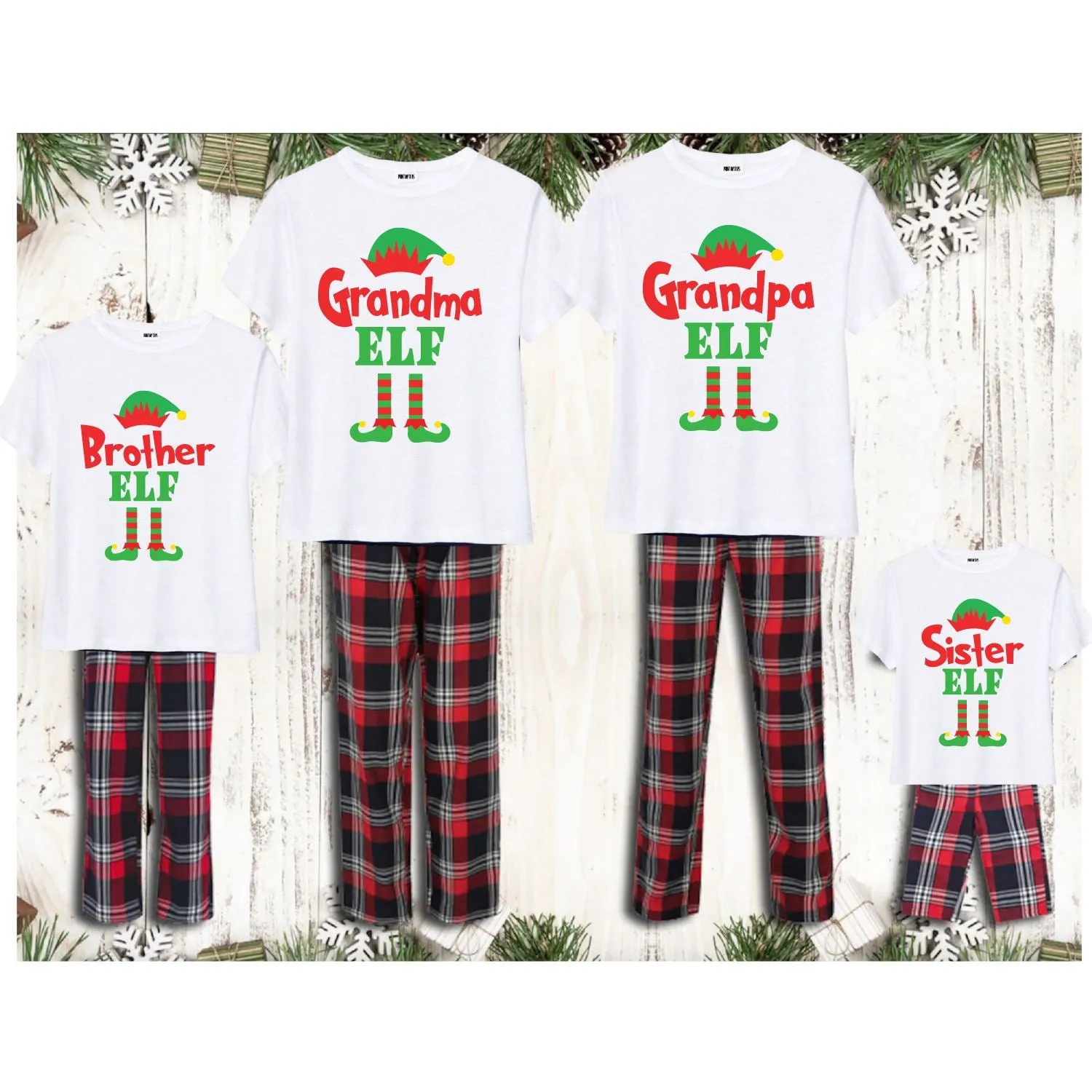 White Personalised Family Matching Christmas Elf Pyjamas