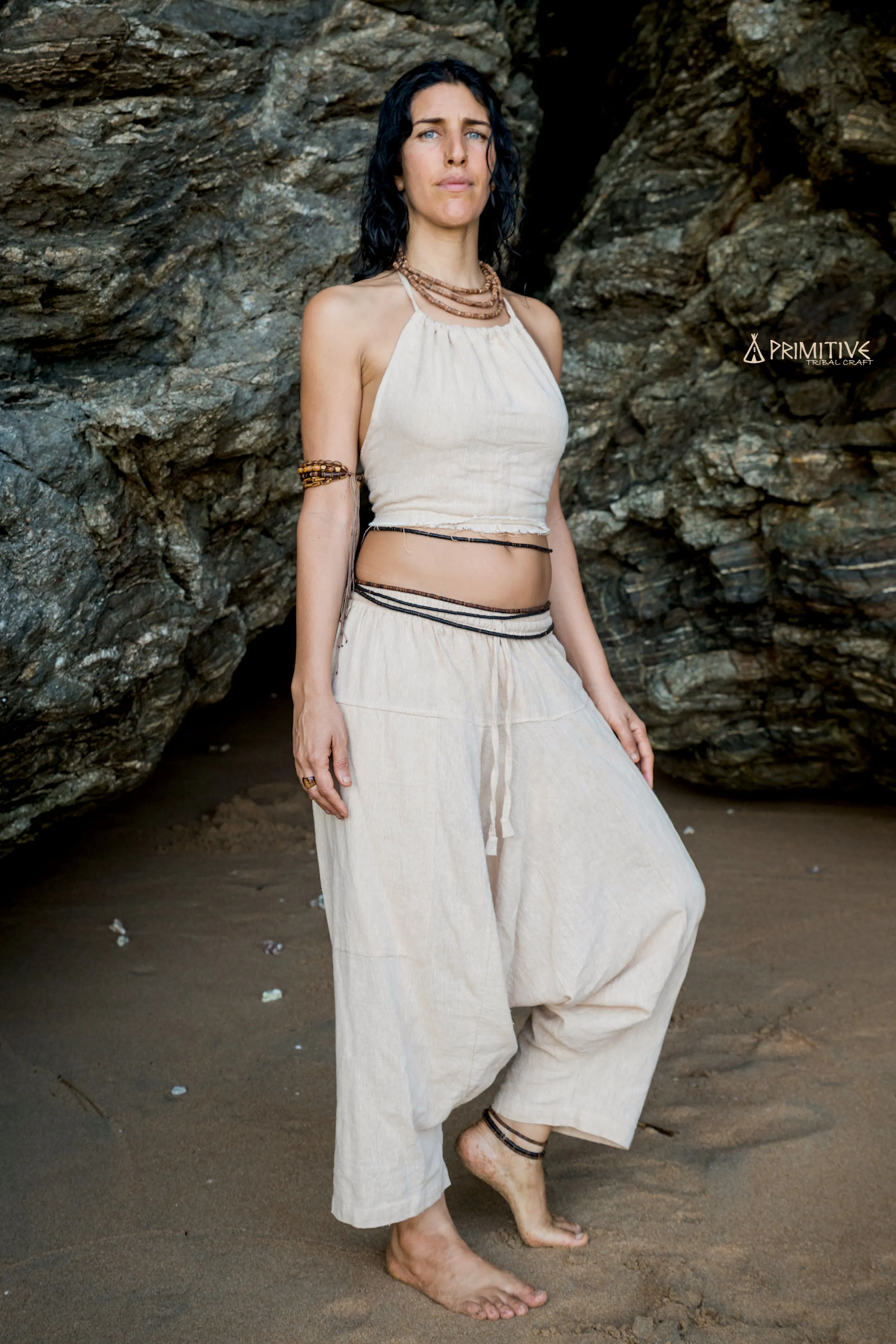 Wild Spirit Outfit ⋙⋘ Cotton Tie Top   3/4 Harem Pants ⋙ Natural Cotton