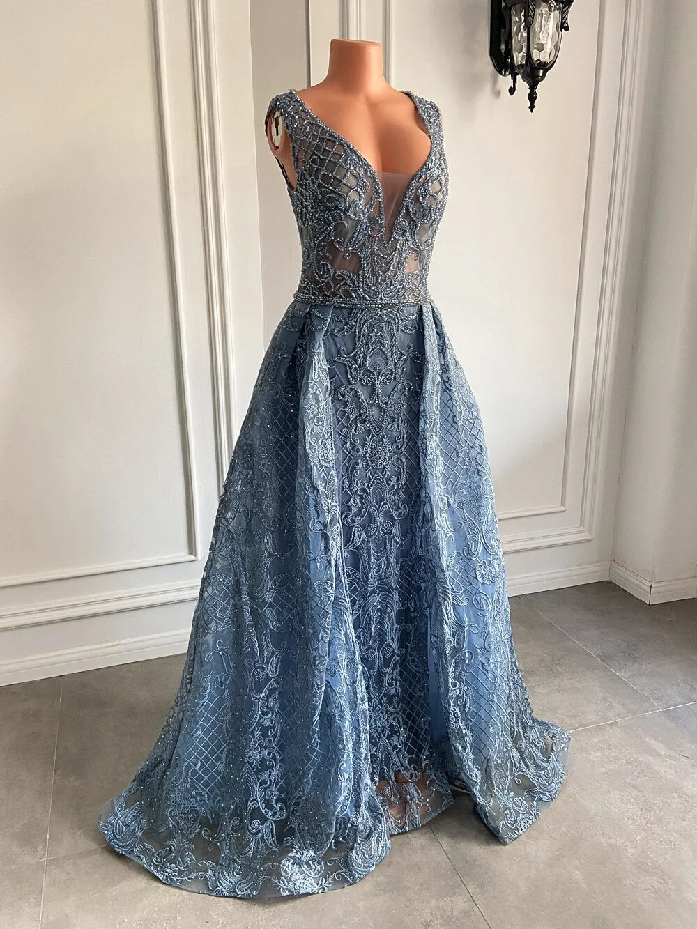 Women Arabic Style Sky Blue Formal Party Evening Gowns