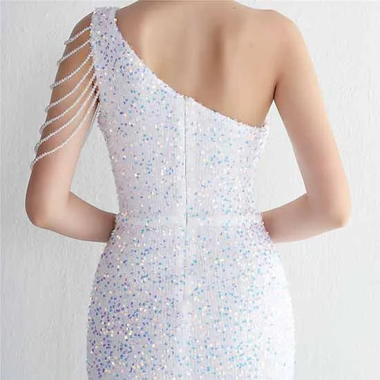 Women One Shoulder Formal Prom Dress Evening Wedding Slit Mermaid Maxi Dress