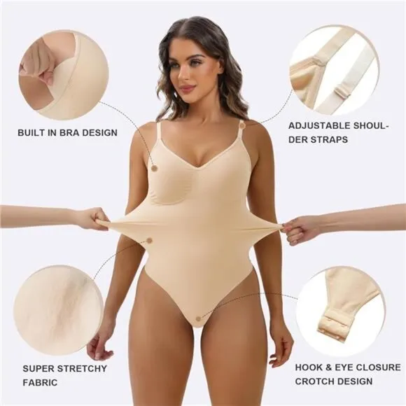 Women Shapewear Tummy Control Bodysuit Beige3