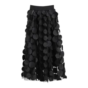 Women's Polka Dot Gauze Elastic Waist Skirt Loose Fit Streetwear Fashion Midi A-Line Mesh Skirt