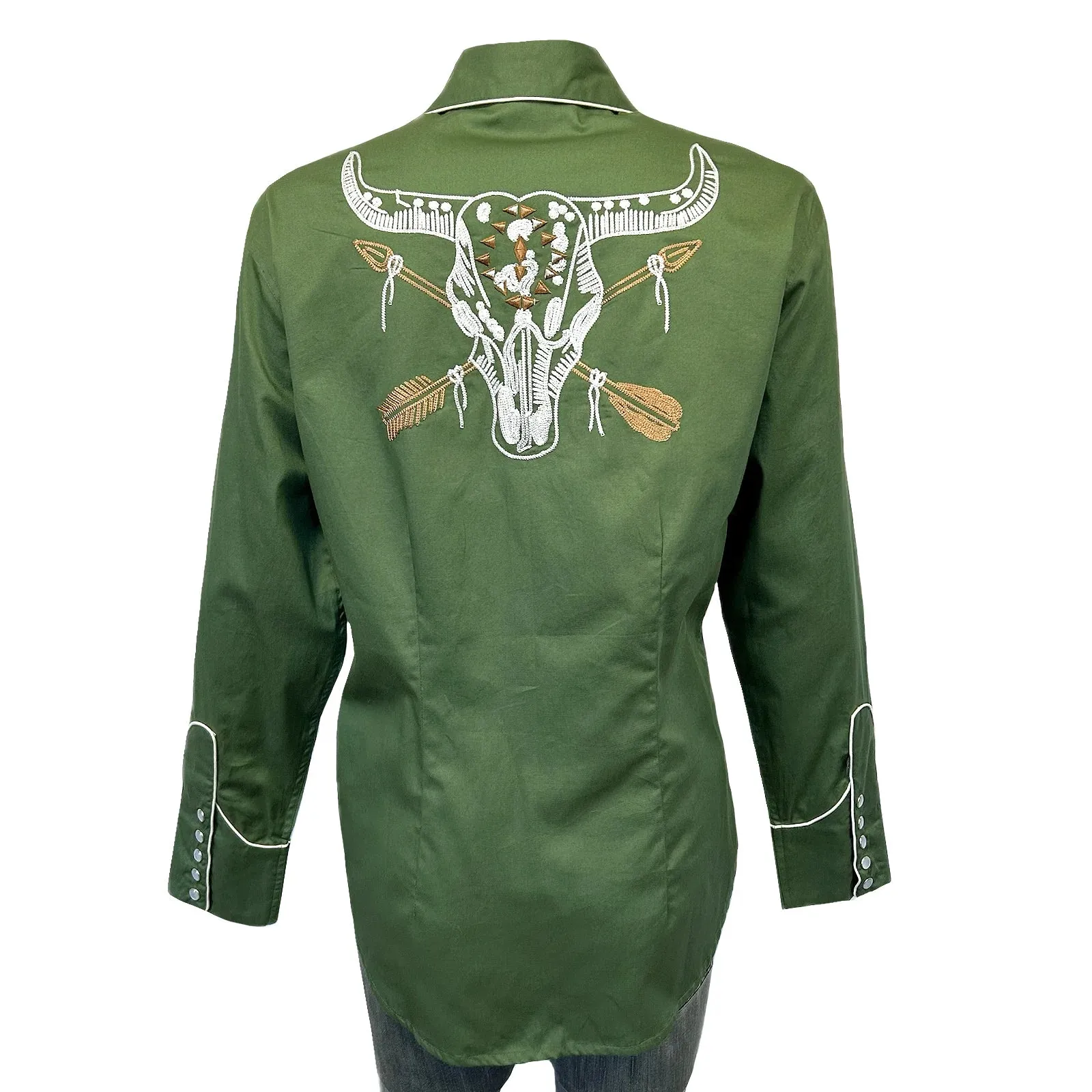Women's Vintage Western Shirt Collection: Rockmount Green Steer Skull