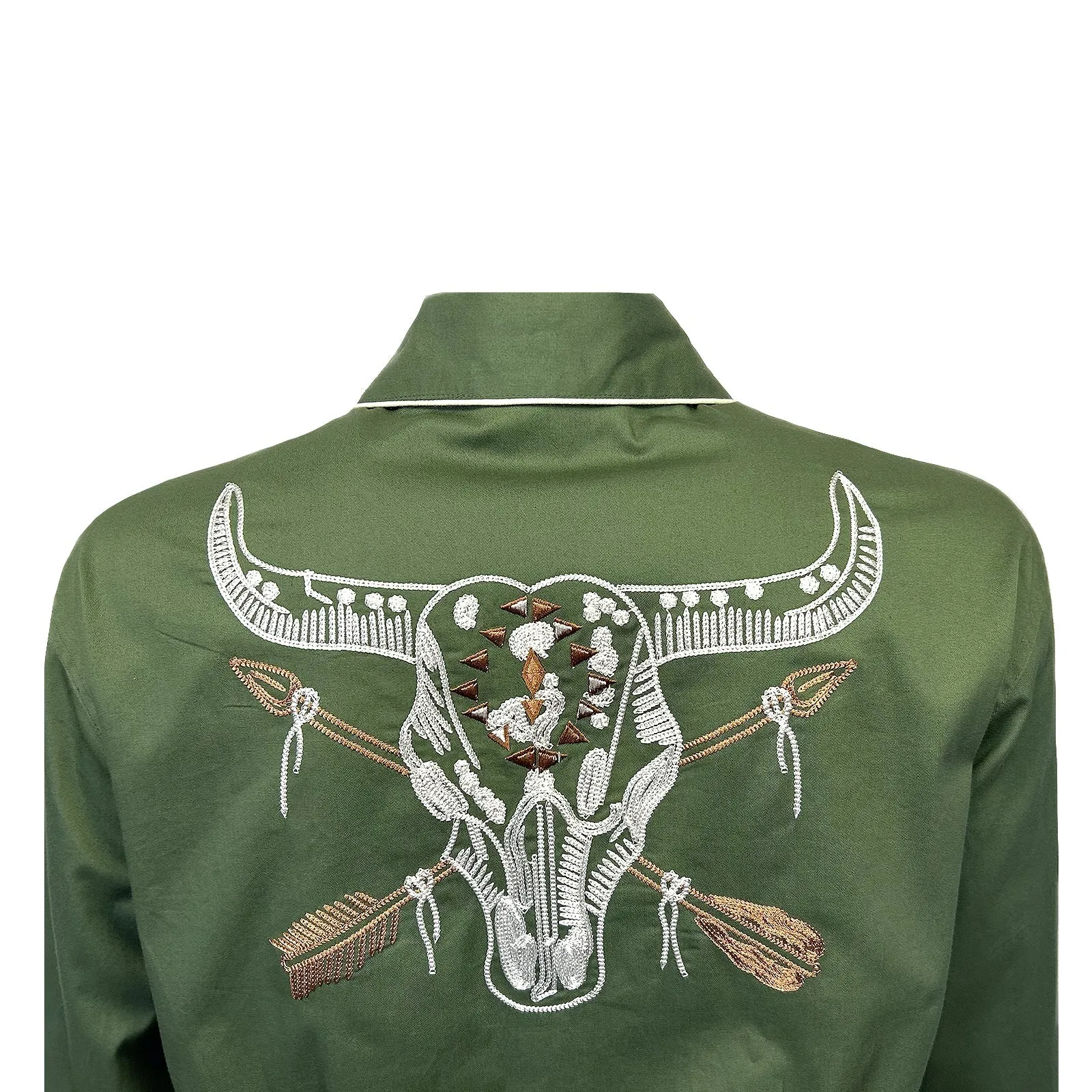 Women's Vintage Western Shirt Collection: Rockmount Green Steer Skull