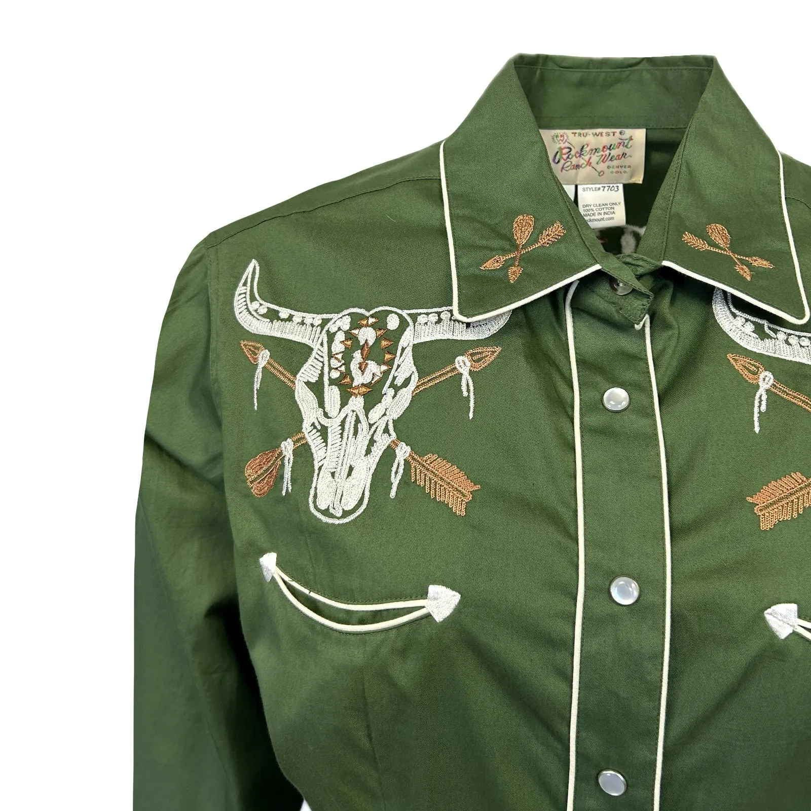 Women's Vintage Western Shirt Collection: Rockmount Green Steer Skull