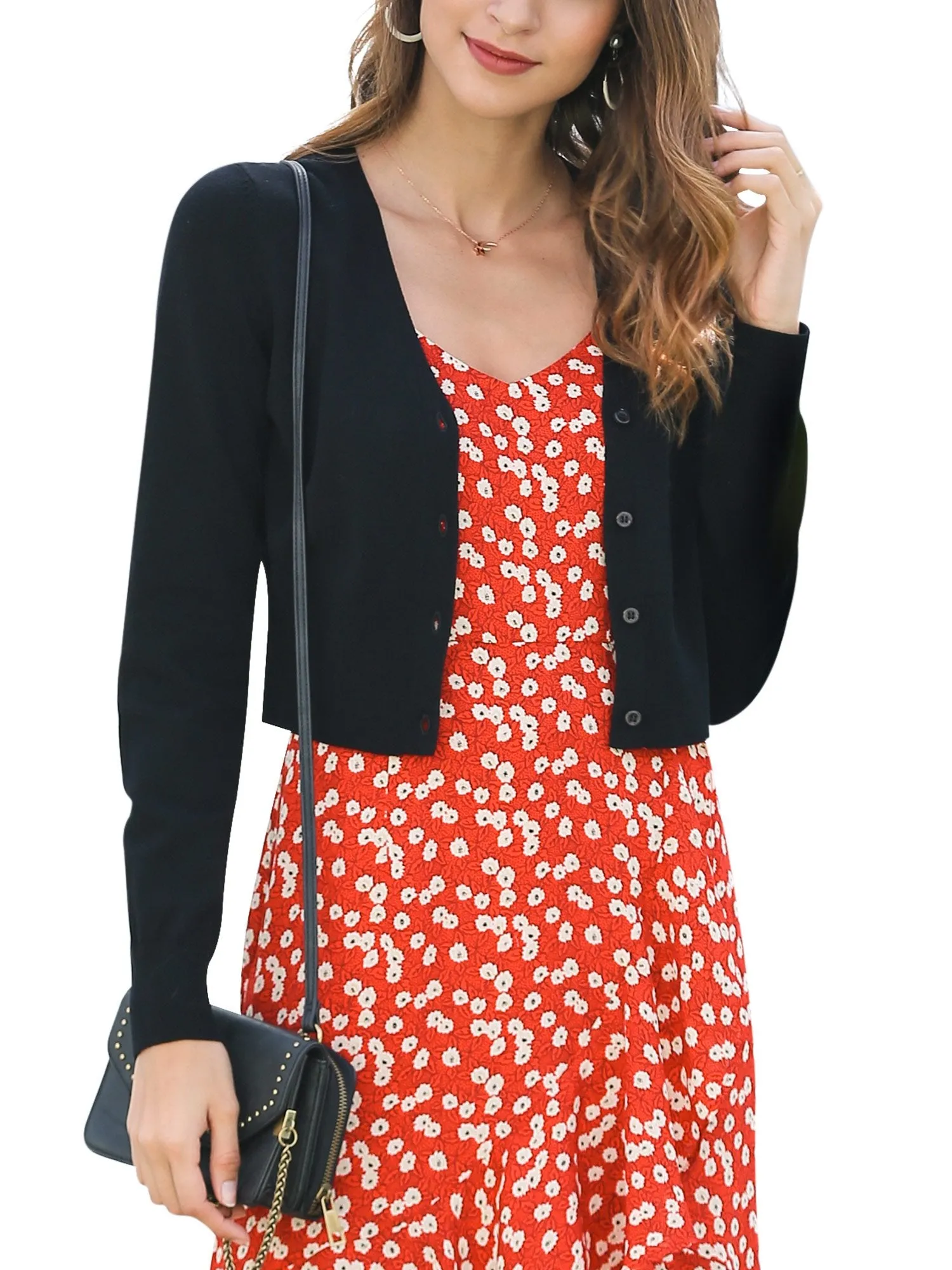 Woolen Bloom Women's Button Down Cropped Cardigan Sweaters