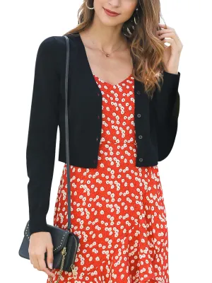 Woolen Bloom Women's Button Down Cropped Cardigan Sweaters